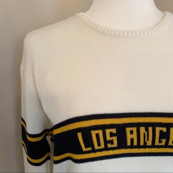 SOLD! Brandy Melville Women’s One Size White Los Angeles Knit Collegiate Sweater - Picture 2 of 8